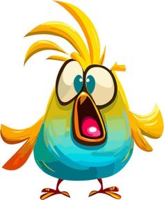 a cartoon bird with yellow hair and glasses on it's face, making a funny face