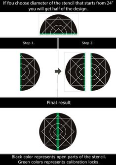 the steps in how to draw a basketball court with green lines and black circles on it