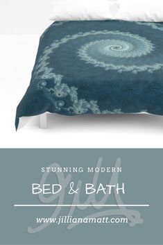 a bed and bath are shown with the words sunning modern on it's cover