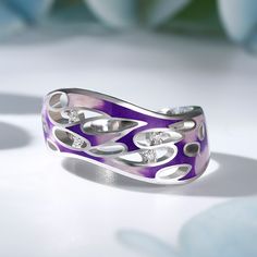 A wonderfully simple silver enamel ring that is so pretty. The silver setting and clear white stones are the perfect backgrounds for the bright violet enamel that your eye is drawn to when you look at this fabulous ring.Weight: 4.49 gMaterial: Plating Color: Silver Diamond Enamel Ring, Elegant Silver Enamel Ring In Sterling Silver, Silver Enamel Open Ring, Silver Open Enamel Ring, Silver Open Enamel Ring For Promise, White Gold Enamel Ring For Anniversary, Silver Open Ring With Enamel, Elegant Silver Enamel Open Ring, Elegant Silver Open Enamel Ring