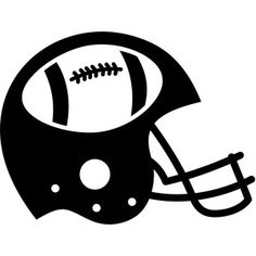 an american football helmet with a ball on the side is shown in black and white