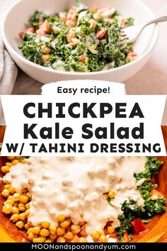 chickpea kale salad with tahini dressing is an easy and delicious side dish