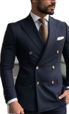 Mens Suits Navy, Double Breasted Suit Men, Double Breasted Tuxedo, Stylish Mens Suits, The Suits, Men's Business Outfits, Blue Suit Men, Classy Suits, Classy Outfits Men