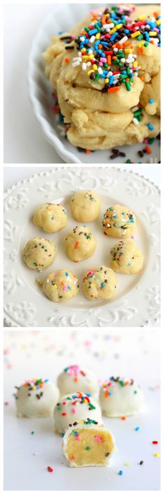 a white plate topped with cookies covered in sprinkles