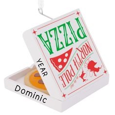 a white box with pizza inside of it and the words'year of the pizza '