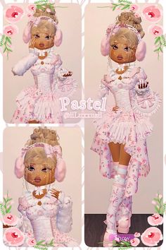 the doll is dressed in pink and white