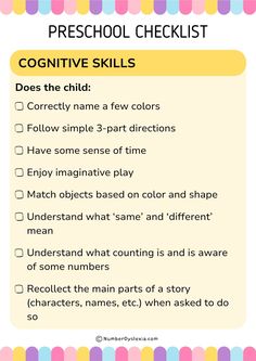 the printable checklist for preschool's creative skills