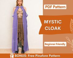 Mystic Cloak Sewing Pattern, perfect for Beginners Special Offer: ♥ Free Sewing Planner with every order ♥ 💥Get +335 patterns with our Whole Shop Bundle, at the lowest price! 👉 www.etsy.com/listing/1315834001 This pattern comes with an illustrated sewing guide with step by step instructions, making it super easy to make your own garment.  If you're looking for a beginner friendly project that will take 2 hours to make then this is perfect for you!  What you'll receive: ✔️ Sizes included:  One Hobbit Cloak Pattern, Free Boho Sewing Patterns, Cape Sewing Pattern Free, Shoulder Cape Pattern, Beginner Sewing Patterns Free, Cloak Sewing Pattern, Free Pinafore Pattern, Sylveon Cosplay, Cape Sewing Pattern