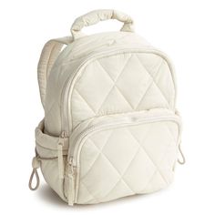 a white quilted backpack on a white background