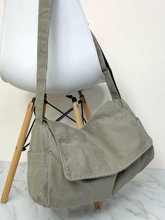 Grey Unisex Collar  Fabric Plain Hobo Bag Embellished   Women Bags Canvas Sling Bag, School Bag College, Grey Bag, College Bags, Style Preppy, Black Cross Body Bag, Flap Bag