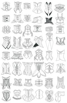 an image of many different types of corsets