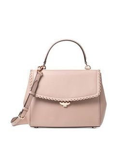 Classic details give sweet allure to the Ava Medium Top Handle Satchel. Accented with super cute scalloped trim on flap and shiny designer hardware, it's a look that's not to be missed.13"W x 8"H x 4-1/4"D (width is measured across the bottom of handbag)4-1/4"L handles; 17"L to 19"L adjustable strapFlap with snap closure1 exterior back snap pocket; gleaming hardware; varies by color1 interior zip pocket & 1 slip pocketLeather; lining: polyesterColor: Soft Pink Spring Accessories, Pink Handbags, Beautiful Handbags, Scalloped Trim, Henri Bendel, Cute Bags, New Handbags, Pink Bag, Kate Spade Crossbody