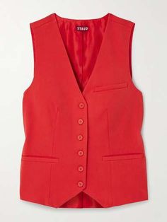 STAUD Brett twill vest | NET-A-PORTER Classic Red Vest For Workwear, Classic Red Sleeveless Vest, Red Vest With Pockets For Spring, Vest Png, Red Waistcoat, Co Ords Outfits, Red Vest, Net A Porter, Women Collection