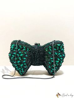 Bird in Bag - Silver and Green Crystal Bow Evening Purse for Wedding Bride, Rhinestone Embellished Bow Clutch Bag, Elegant Womens Green Embellished Evening Bag For Wedding, Green Rhinestone Party Evening Bag, Green Embellished Wedding Bag, Green Embellished Wedding Bags, Green Clutch Evening Bag For Wedding, Green Handheld Clutch For Wedding, Handheld Green Clutch For Wedding, Elegant Green Evening Bag With Rhinestones, Purse For Wedding