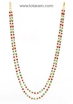 22K Gold '2 Lines' Necklace For Women with Japanese Culture Pearls , Ruby & Emeralds Beads - 235-GN3923 in 30.600 Grams Ruby And Pearl, Rice Pearls, Emerald Bead, Japanese Culture, 22k Gold, Cultured Pearls, Necklace For Women, Gold Beads, Womens Necklaces