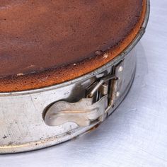 a cake sitting on top of a metal pan