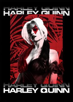 the poster for harley quinn's upcoming album, harleyquinn is shown in red and