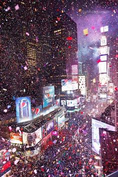 confetti is thrown in the air over times square