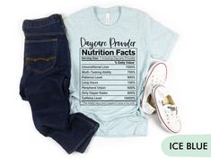 a t - shirt that says sugar cremer nutrition fact next to jeans and sneakers