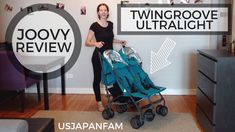 a woman standing next to a baby stroller in her living room with the words, twincove ultralight