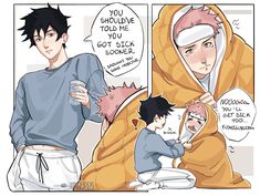 a comic strip with an image of two people in hoodies and one is holding a drink