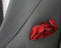 "Our Round Pocket Squares are made from a lightweight, luxuriously soft, 100% pure silk imported from Korea. Each pocket square is enriched with a lustrous border, made from specialty thread of the finest quality. What makes our hankies especially handsome is the natural springiness in our silk, which allows you to shape the pocket square in different ways in your pocket. No two are exactly alike, just like us. SIZE: 12\" diameter COLOR:  Red BORDER COLOR: Select From Teal (Select Color \"Green\ Red Pocket Square, Wedding Hankerchief, Pocket Square Wedding, Silk Handkerchief, Red Pocket, Red Border, Pocket Squares, Pocket Square, Pure Silk