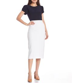 Summer Workwear Pencil Skirt In Elastane, Summer Workwear Elastane Pencil Skirt, Summer Workwear Skirt In Elastane, Fitted Pencil Skirt For Summer Workwear, Midi Pencil Skirt, Midi Skirt Pencil, Stretch Crepe, Dillard's, Preston