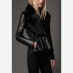 100% Authentic. Brand New Without Tags. Add Polish To Any Look With This Statement Jacket By Burberry. For Starters, It's Got The Most Flattering Cut With Those Slim Sleeves, And Peplum Action That Flares Out At The Waist Creating An Elegant Silhouette. The Real Showstopper Is The Soft Supple Lambskin Leather Complete With The Rabbit Fur. Designer Leather Jacket For Evening In Fall, Elegant Leather Jacket For Winter Parties, Elegant Winter Leather Jacket For Party, Elegant Long Sleeve Leather Jacket For Party, Designer Black Leather Jacket For Evening, Chic Black Leather Evening Jacket, Fall Leather Jacket With Long Sleeves For Evening, Black Chic Leather Jacket For Evening, Long Sleeve Leather Jacket For Fall Evenings