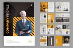 the company brochure is shown with an image of a man in a suit and tie