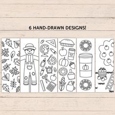 six hand drawn designs for children's artwork