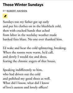 the poem is written in black and yellow with an orange dot above it, which reads those winter sundays