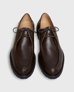 Lug Sole Oxford in Chocolate Leather | Shop Ann Mashburn Slip-on Leather Oxfords With Lug Sole, Semi-formal Calf Leather Oxfords With Textured Sole, Semi-formal Leather Oxfords With Textured Sole, Slip-on Calf Leather Oxfords With Stitched Sole, Brown Textured Sole Lace-up Oxfords, Chocolate Leather, Buckle Shoes, Leather Shops, Lug Sole