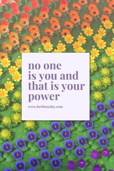 colorful flowers with a quote that says, no one is you and that is your power