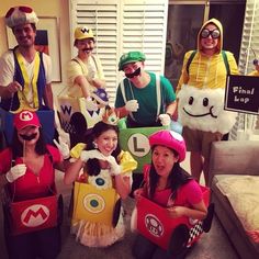 a group of people dressed up in costumes