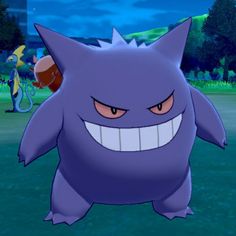 a cartoon character with big eyes and an evil smile on his face, standing in the grass