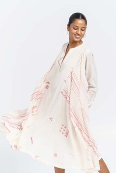 A semi-tent dress made from our intricately hand-detailed cotton fabric woven by the skilled weavers of east india. this is a trapeze dress slightly flared with added front layers round v-shaped neckline and falls below the knees. it is made in a soothing ivory shade perfect for outdoor gatherings travelling resort wear or casual suppers.    - fit true to size.  - falls 42" from high point of shoulder.  - side pocket.  - lined.  - made with hand-woven cotton.?  - sustainably made.  - machine wash. Front Layers, Handwoven Fabric, Tent Dress, Trapeze Dress, Mens Accessories Fashion, White Midi Dress, High Point, New Arrival Dress, Woven Cotton