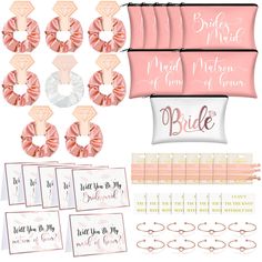 pink and gold bridal party package for brides with matching pillow, ring binders,