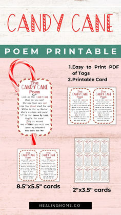 the candy cane poem printable is shown with instructions to make it easy and fun