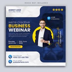 a blue and yellow business flyer template