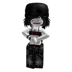 an animated girl with blood on her face and black hair standing in front of a white background