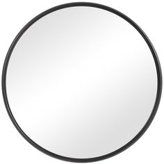 a round mirror with black frame on a white background