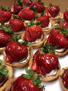 many strawberry pies are arranged on top of each other