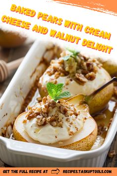 Indulge in the comforting flavors of fall with this delightful recipe for Baked Pears with Cream Cheese and Walnut Delight. Perfectly roasted pears are filled with creamy, slightly tangy cream cheese and topped with crunchy walnuts, creating a harmony of textures and tastes. This simple yet elegant dessert is a crowd-pleaser, offering a delicious way to enjoy the season's bounty. Ideal for holiday gatherings or a cozy night in, these baked pears are sure to impress your guests. Dive into a warm Pears And Cream Cheese, Baked Pears Recipe, Roasted Pears, Recipe With Cream Cheese, Cheddar Potatoes, Baked Pears, Roasted Pear, Savory Cheese