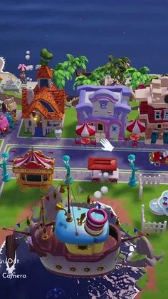 an animated city with lots of colorful buildings and carnival rides in the middle of it