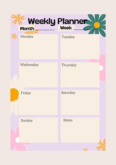 a weekly planner with flowers on it