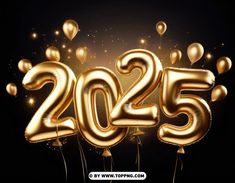 golden balloons with the number 2055 on them are in front of a black background