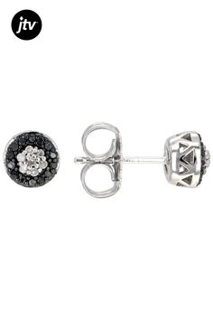 0.20ctw round black and white diamond, rhodium over sterling silver cluster stud earrings. Measure approximately 1/4"L x 1/4"W and have push back backings. Black rhodium enhanced prongs around the black diamonds. Black Diamond Round Earrings, Black Diamonds, Black Rhodium, White Diamond, Black Diamond, Diamonds, Stud Earrings, Black And White, Sterling Silver