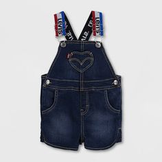 Levi's® Baby Girls' Logo Strap Denim Shortalls - Blue : Target Snap Tape, Denim Shortalls, American Workwear, Baby Size Chart, Heart Pocket, Stretch Denim Fabric, Girls Denim, Levi Shorts, Baby & Toddler Clothing