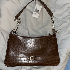 Jones New York Small Crock Embossed Handbag. Small Shoulder Bag Gold Chain Hardware New With Tags Y2k Vibe Everyday Brown Shoulder Bag With Crocodile Pattern, Everyday Brown Crocodile Pattern Shoulder Bag, Tan Clutch, Blue Tote, Brown Purses, Ladies Clutch, Monogram Bag, Crossbody Wallet, Travel Cosmetic Bags