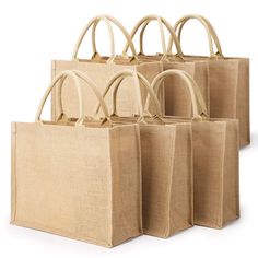 six jute bags lined up on top of each other with handles to hold them